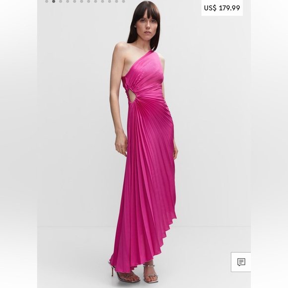 Mango New With Tags Fuchsia Asymmetrical Pleated  One Shoulder Strap Dress.SizeS - Picture 3 of 15